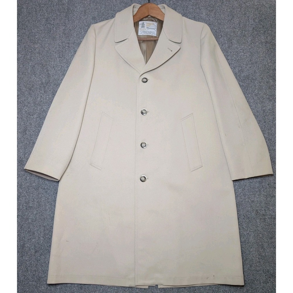 London Fog Maincoats Mens Size 40 Regular Trenchcoat Textured Polyester Tan